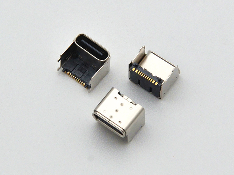 Type-C 16-pin connector, board-mounted with four-legged insert, featuring two solder points on the outer shell, 8.0mm length, 5.9mm pitch, and a 4.3mm standoff height